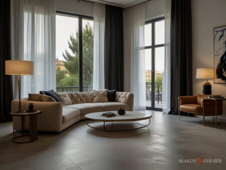 Tende soggiorno eleganti in lino arredo interni