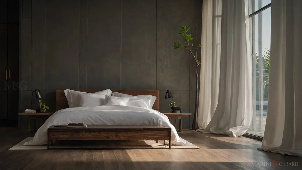 Arredo di lusso tende camera letto moderna in lino