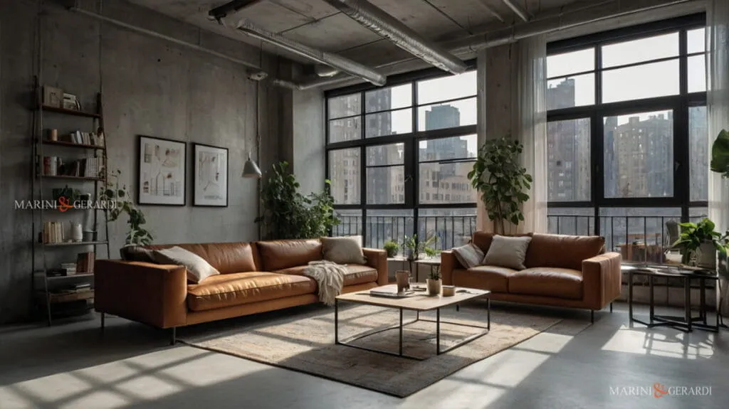 Arredare un loft stanza soggiorno con divano in pelle Arredare un loft stanza soggiorno con divano in pelle