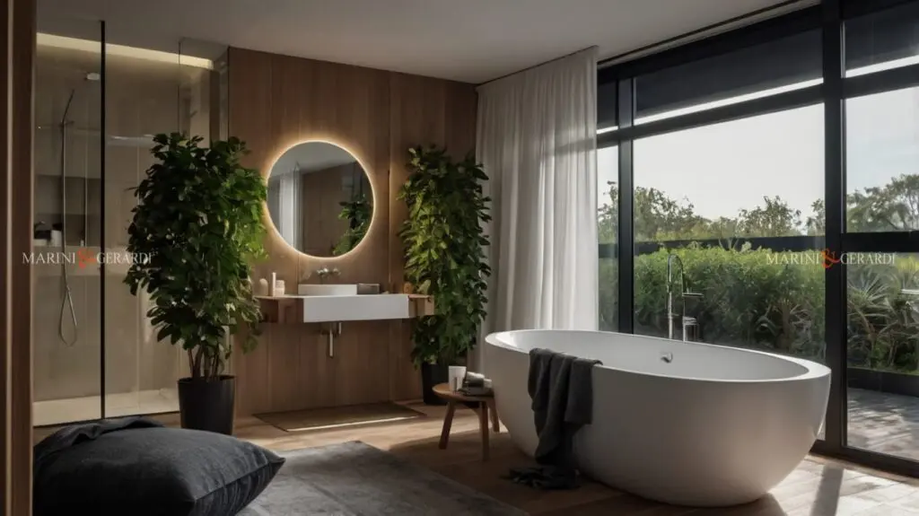 Bagno stile nordico bagno doccia piante pendenti vasca freestanding Bagno stile nordico bagno doccia piante pendenti vasca freestanding