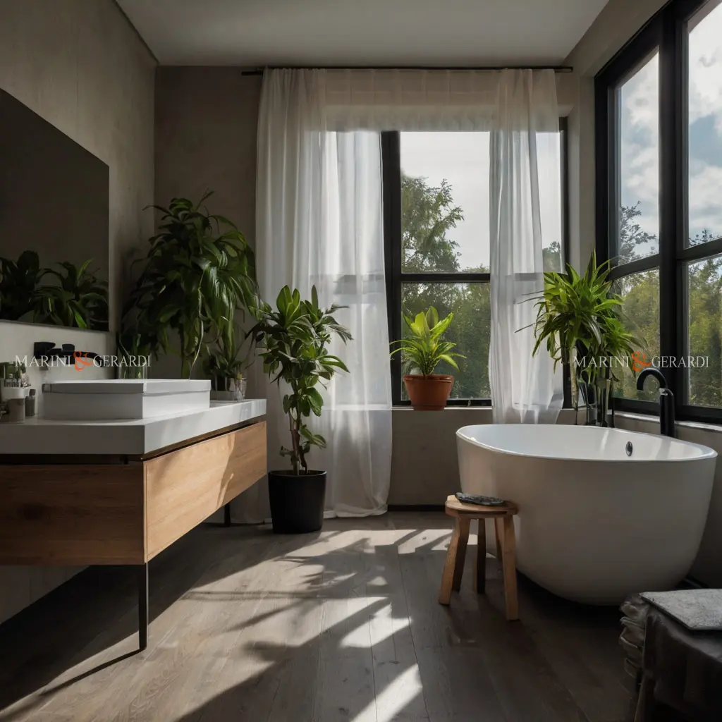 Bagno stile nordico mobili rovere lavabo vasca freestanding Bagno stile nordico mobili rovere lavabo vasca freestanding