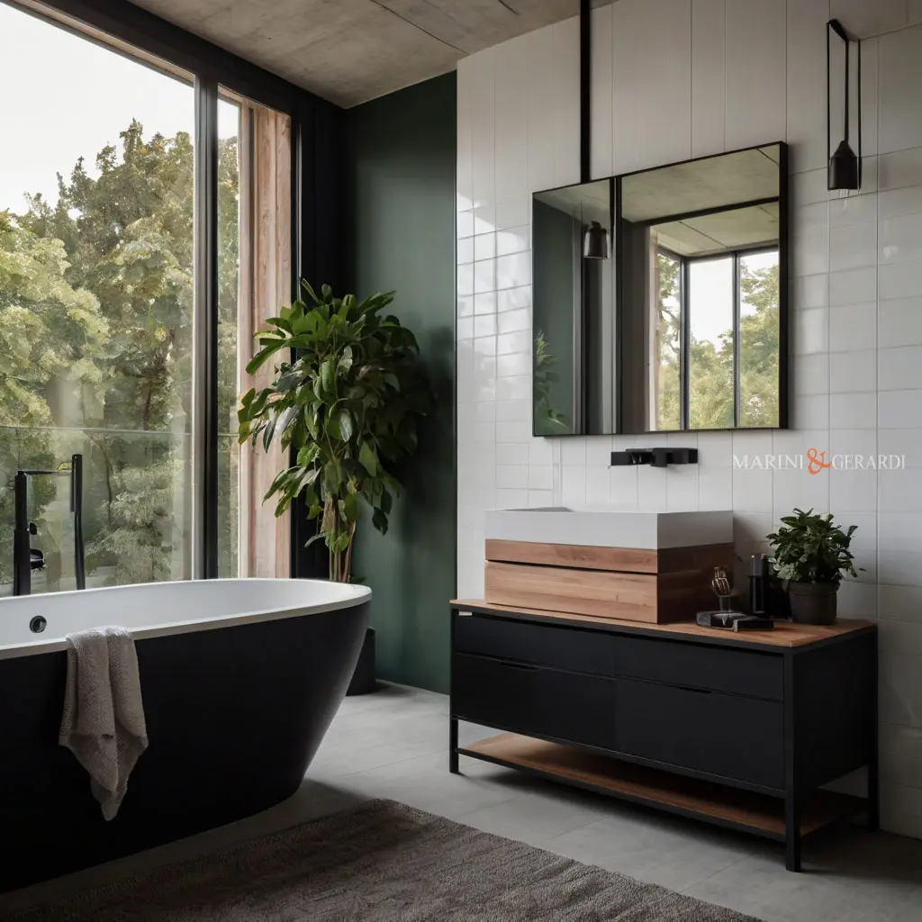Bagno stile nordico piastrelle bianche lavabo vasca freestanding Bagno stile nordico piastrelle bianche lavabo vasca freestanding