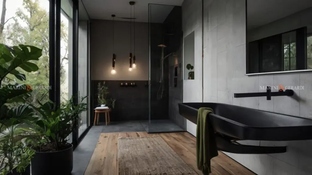 Bagno stile nordico piastrelle bianche lavabo nero doccia Bagno stile nordico piastrelle bianche lavabo nero doccia