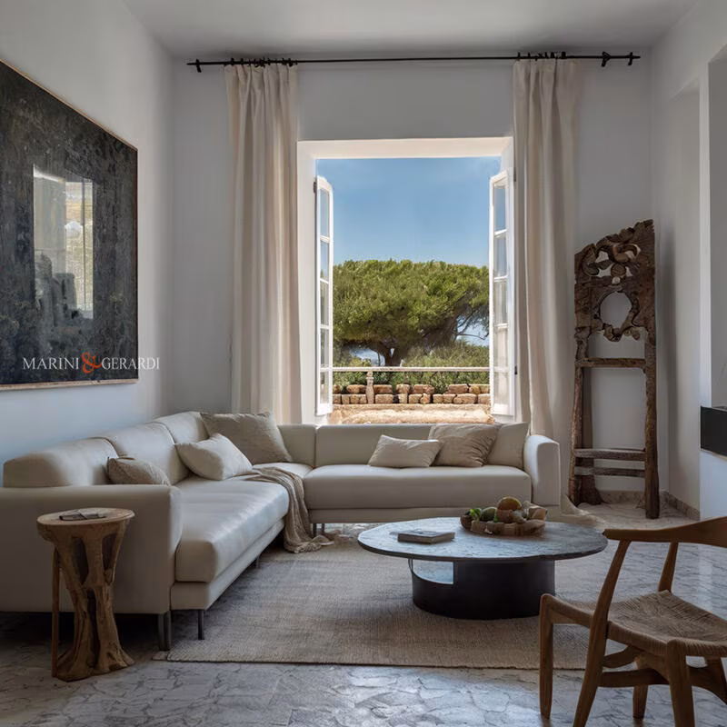 Casa vacanze porto cesareo soggiorno con tende in lino Casa vacanze porto cesareo soggiorno con tende in lino