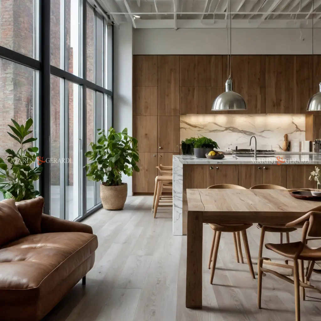 Cucina in stile nordico in legno e marmo Cucina in stile nordico in legno e marmo