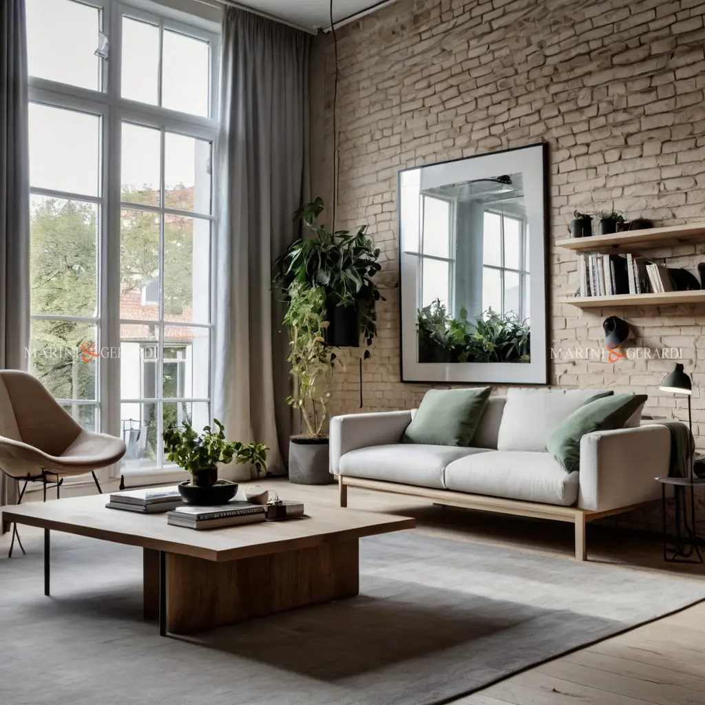 Stile nordico casa living room muro in mattoni Stile nordico casa living room muro in mattoni