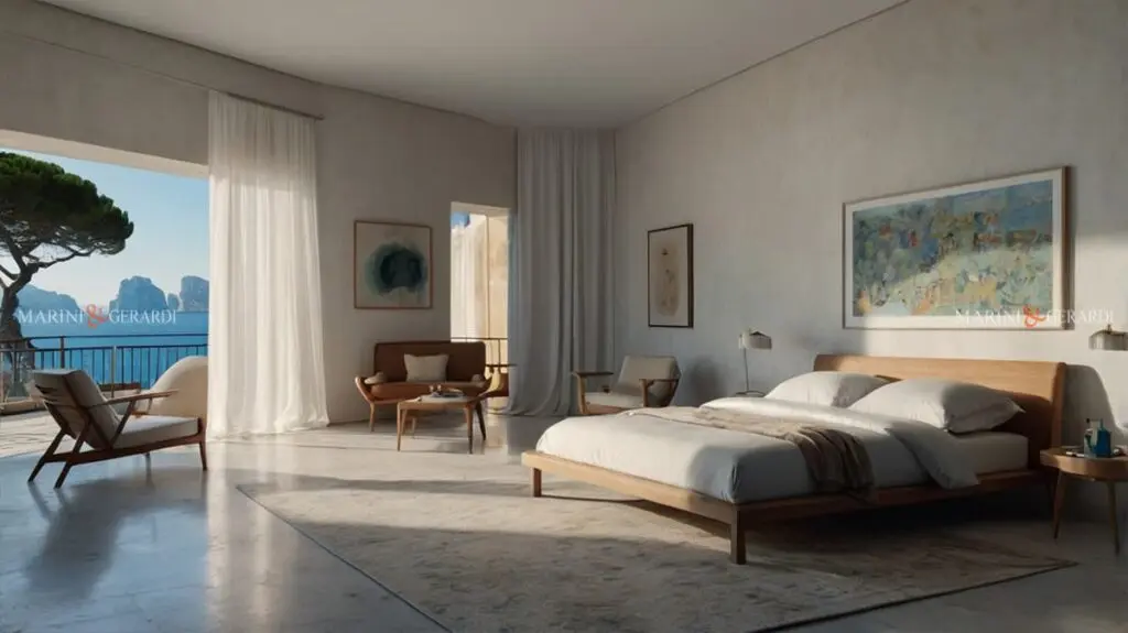 Tende per casa al mare letto in lino bianco a capri Tende per casa al mare letto in lino bianco a capri