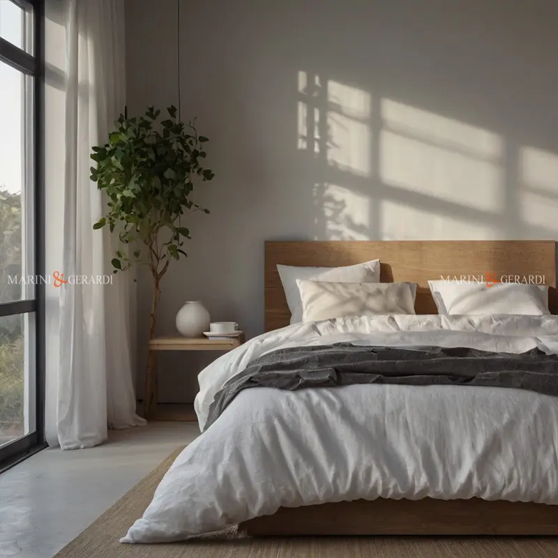 Camera da letto con lenzuola in lina casa da campagna Camera da letto con lenzuola in lina casa da campagna