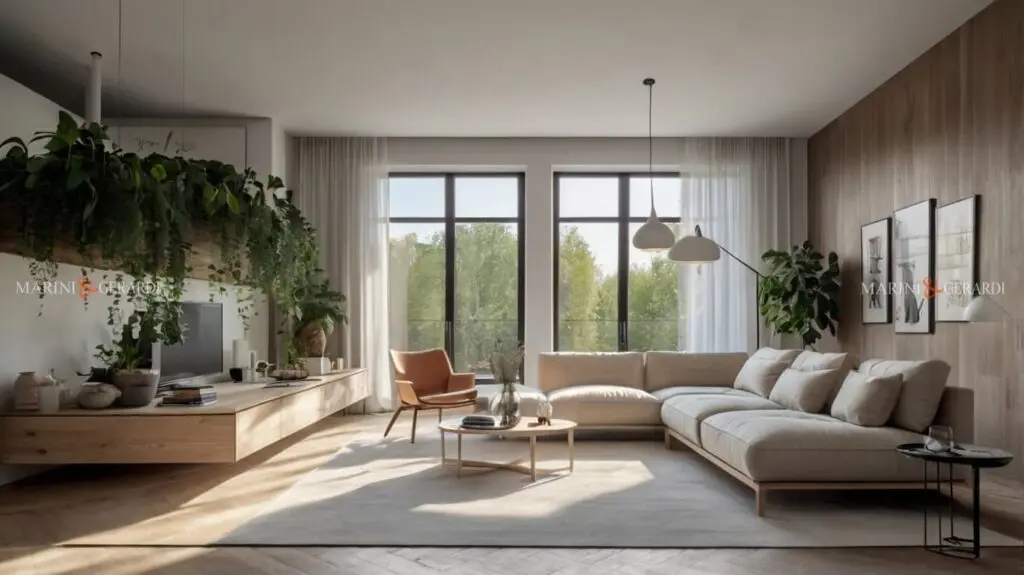 Stile nordico arredo pavimento in legno muri bianchi piante verdi Stile nordico arredo pavimento in legno muri bianchi piante verdi
