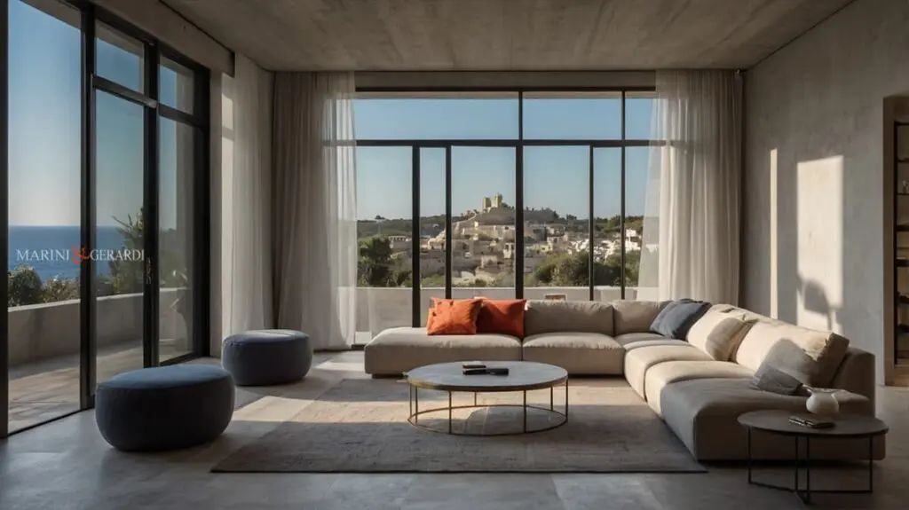 Tende da finestra a vetro in lino soggiorno vista mare Tende a Vetro da Finestra in lino soggiorno vista mare