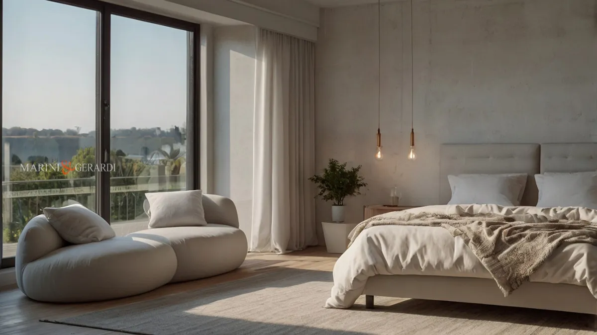 Stanza da letto con copripiumino matrimoniale in lino Stanza da letto con copripiumino matrimoniale in lino