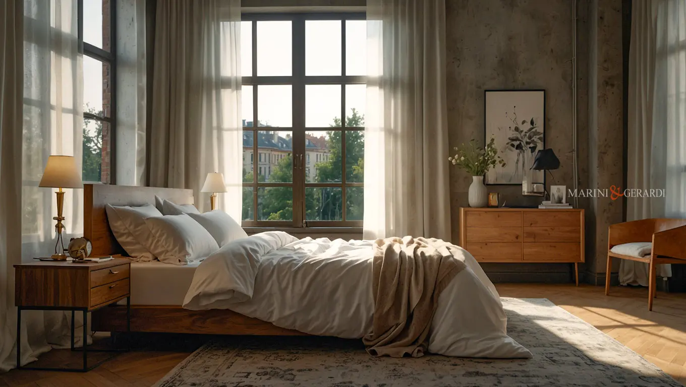 Camera da letto con copripiumino matrimoniale in cotone lusso Camera da letto con copripiumino matrimoniale in cotone lusso