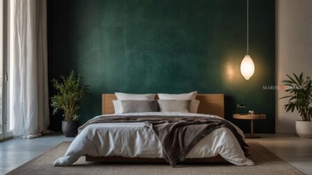 Stanza da letto con copripiumino matrimoniale beige