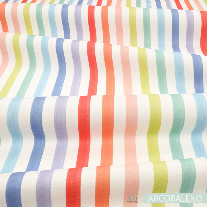 Tessuto righe di cotone arcobaleno cameretta bimba Tessuto righe di cotone arcobaleno cameretta bimba