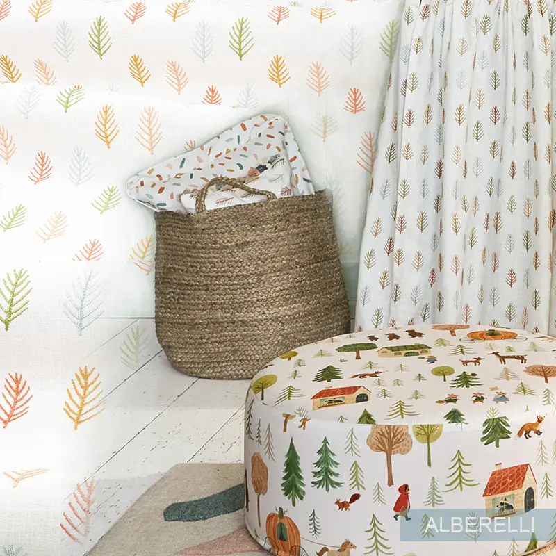 Tessuto per tende cameretta bambina alberelli ricamati Tessuto per tende cameretta bambina alberelli ricamati