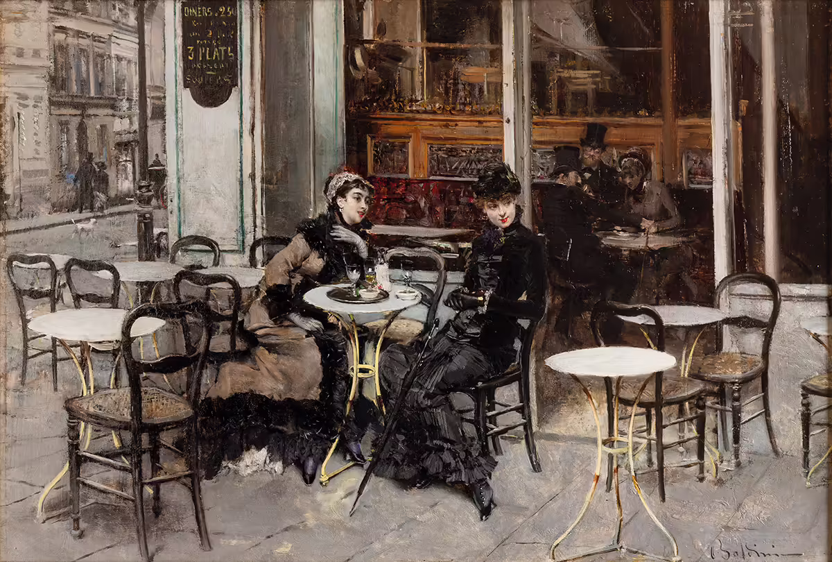 Giovanni Boldini, in conversazione, 1878 circa olio su tela, 28 x 41cm Giovanni Boldini, in conversazione, 1878 circa olio su tela, 28 x 41cm