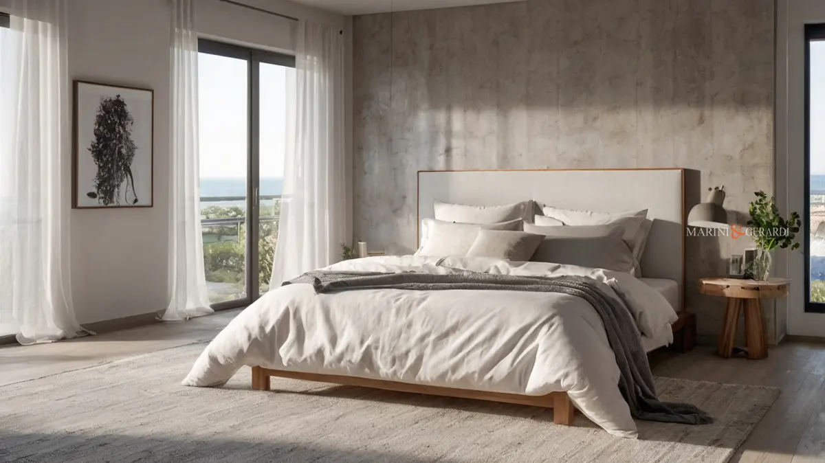 Letti king size 180x200 finestra vista mare tende in lino Letti king size 180x200 finestra vista mare tende in lino