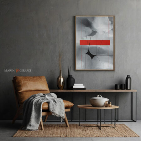 Metafisico nuvole con rettangolo rosso 70x100 poltrona zona relax vendita online quadri